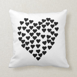 Hearts Heart Black on White Throw Pillow