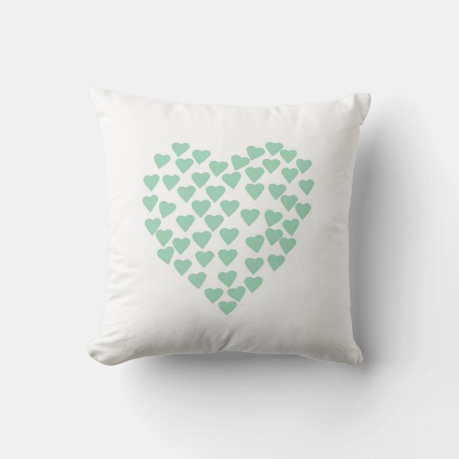 Hearts Heart Mint on White Throw Pillow (Front)