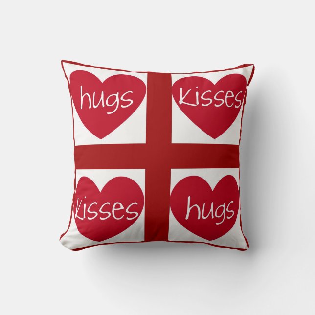 Hearts, Hugs and Kisses Throw Pillow (Front)
