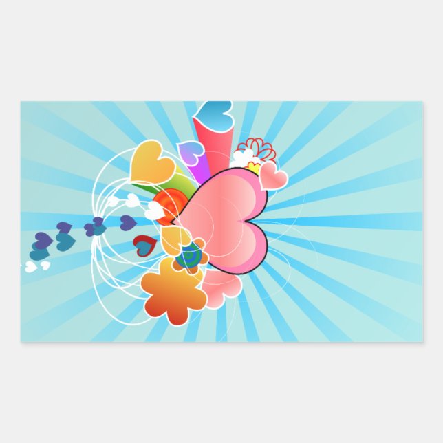 Hearts illustration rectangular sticker (Front)