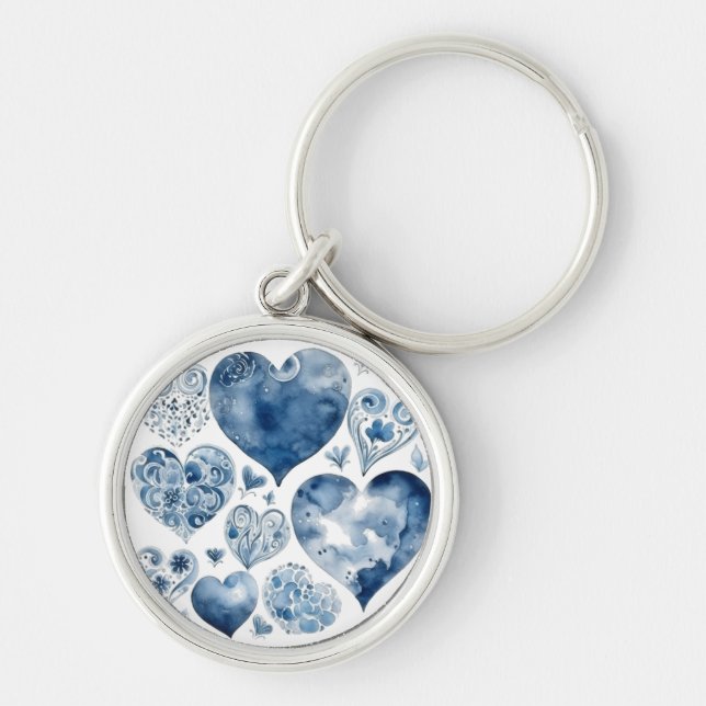 Hearts in Delft Blue  Keychain (Front)