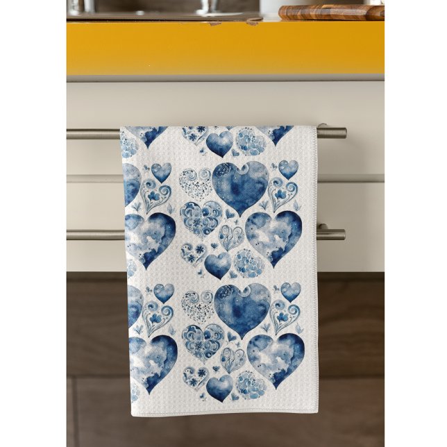 Hearts in Delft Blue  Kitchen Towel (Creator Uploaded)
