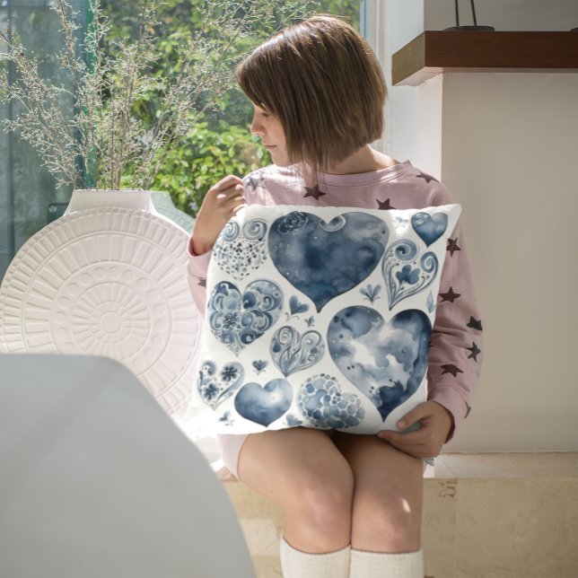 Hearts in Delft Blue  Throw Pillow (Creator Uploaded)