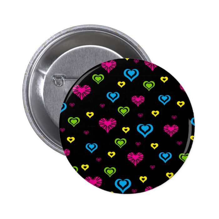 Hearts in Hearts on Black Pinback Buttons