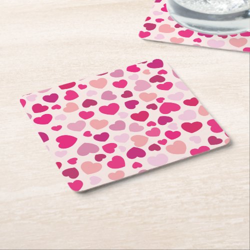 Hearts in Pink Square Paper Coaster