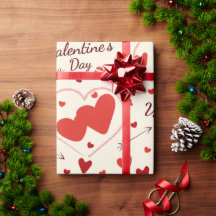 hearts in red and white art wrapping paper