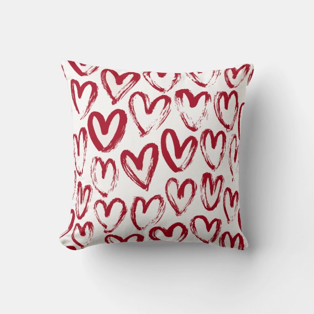 Hearts in Red Color Throw Pillow (Front)