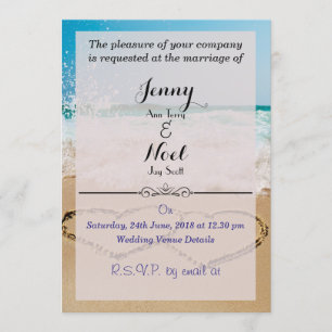 Hearts In Sand Beach Wedding Invitation