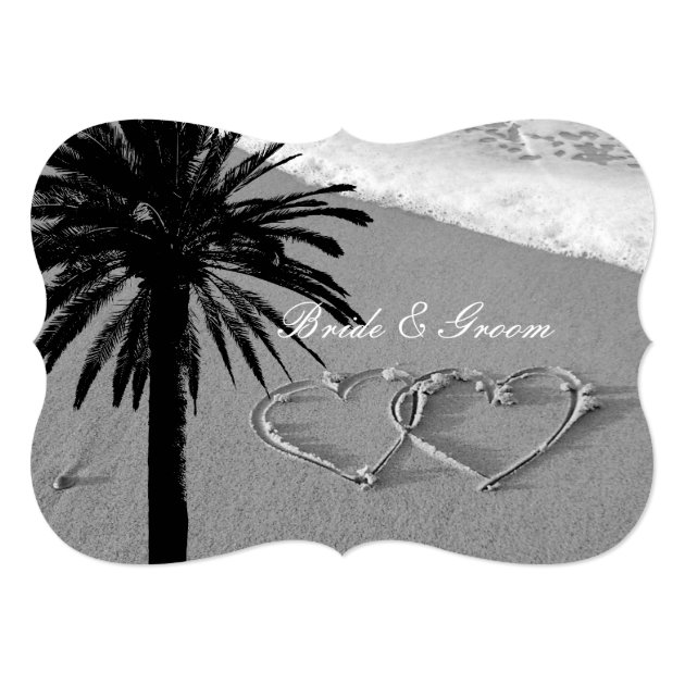 Hearts In Sand Tropical Beach Wedding Invitations