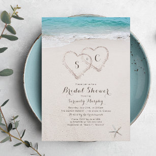 Hearts in the sand beach bridal shower invitation