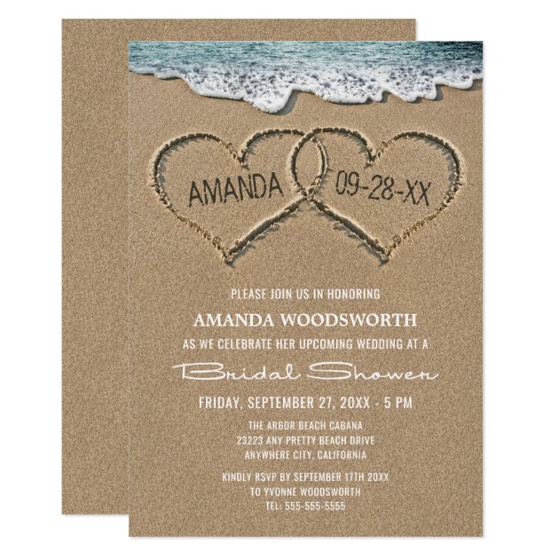 Hearts In The Sand Beach Bridal Shower Invitations