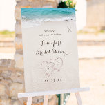 Hearts in the sand beach bridal shower sign<br><div class="desc">Features two hearts in the sand turquoise water and white sand beach background,   great bridal shower welcome sign for summer beach wedding,  or tropical destination wedding.
See all the matching pieces in collection.</div>