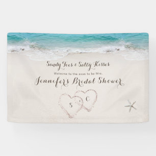 Hearts in the sand beach bridal shower welcome banner