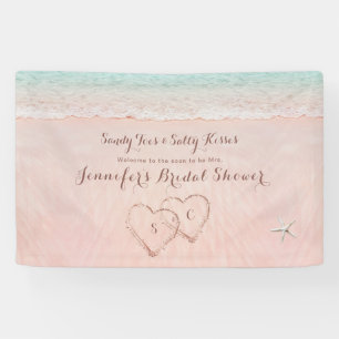 Hearts in the sand beach bridal shower welcome banner