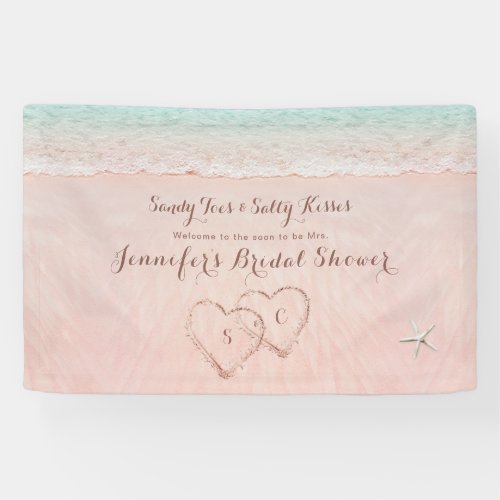 Hearts in the sand beach bridal shower welcome banner