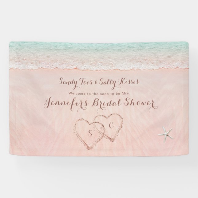 Hearts in the sand beach bridal shower welcome banner (Horizontal)