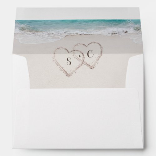 Hearts in the sand beach liner envelope