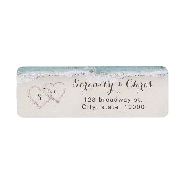 Hearts in the sand beach return address label
