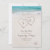 Hearts in the sand beach save the date (Front)