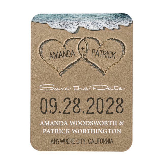Hearts in the Sand Beach Save the Date Magnets (Vertical)