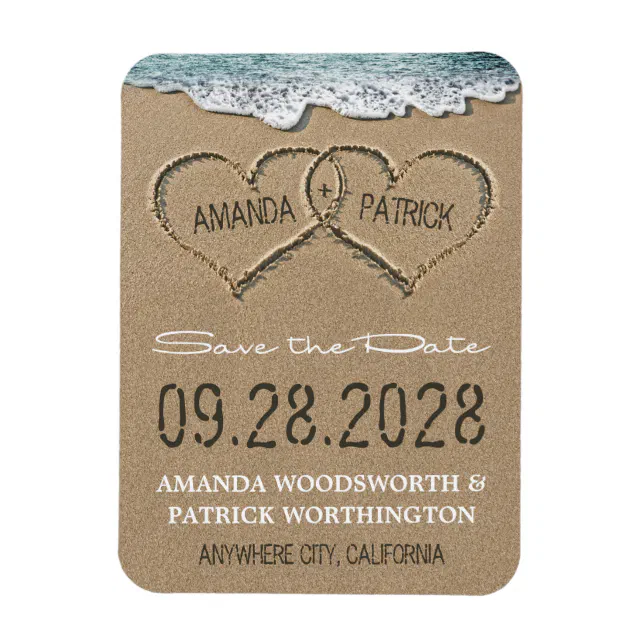 Hearts in the Sand Beach Save the Date Magnets | Zazzle