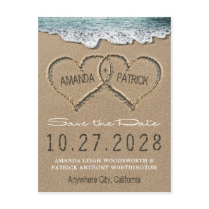 Hearts in the Sand Beach Shore Save The Date Cards