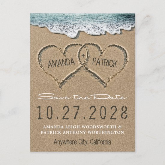 Hearts in the Sand Beach Shore Save The Date Cards
