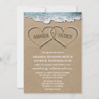 Hearts in the Sand Beach Shore Wedding Invitations