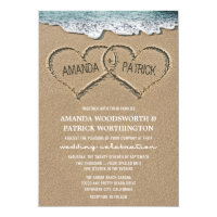 Hearts in the Sand Beach Shore Wedding Invitations