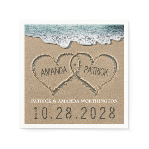 Hearts in the Sand Beach Shore Wedding Napkins