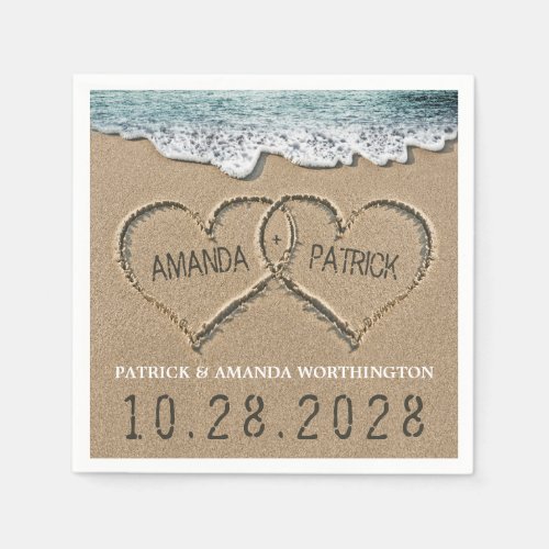 Hearts in the Sand Beach Shore Wedding Napkins