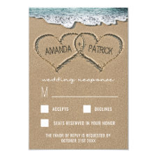 Hearts in the Sand Beach Shore Wedding RSVP Cards