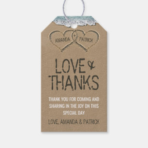Hearts in the Sand Beach Shore Wedding Thank You Gift Tags