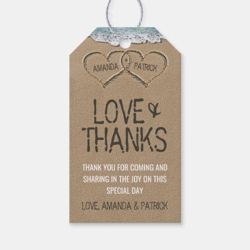 Hearts in the Sand Beach Shore Wedding Thank You Gift Tags