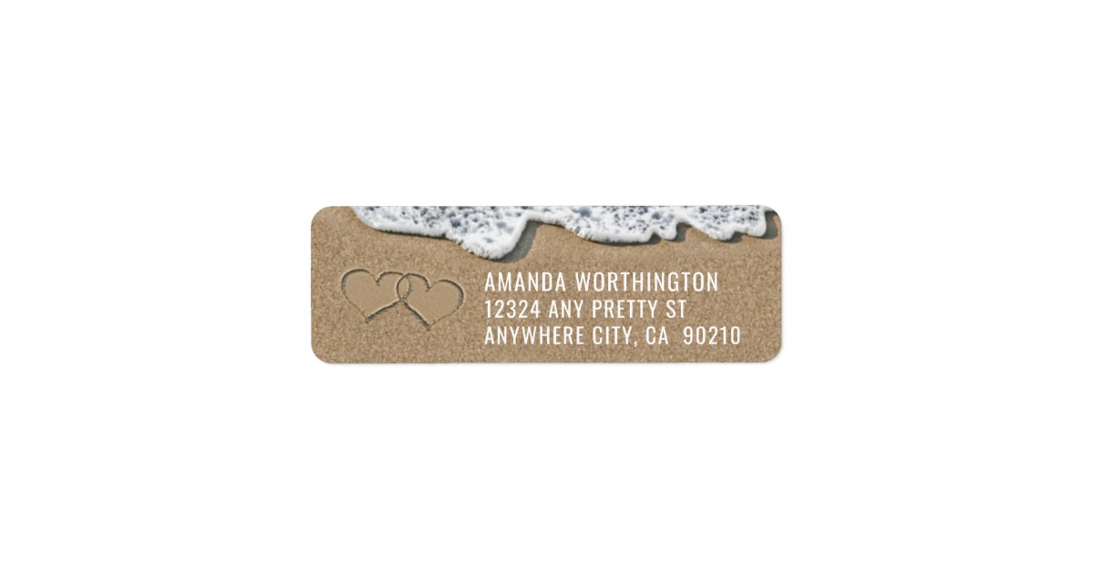 hearts in the sand beach wedding address labels zazzle com