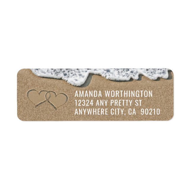 Hearts in the Sand Beach Wedding Address Labels (Front)