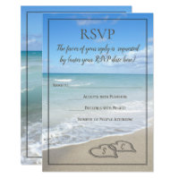 Hearts in the Sand Beach Wedding Monogram RSVP Invitation