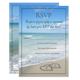 Hearts in the Sand Beach Wedding Monogram RSVP Invitation