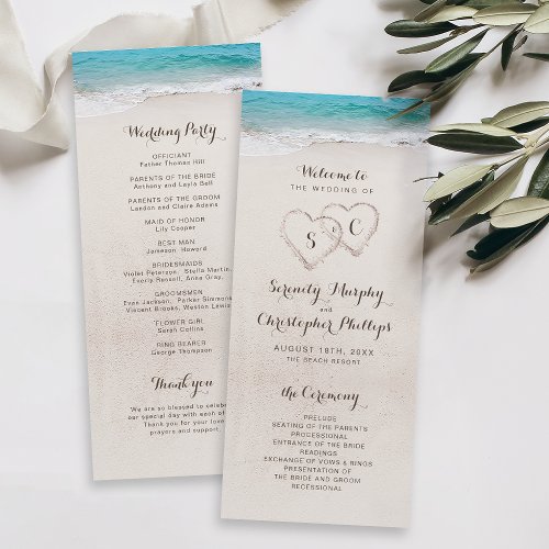 Hearts in the sand beach wedding program