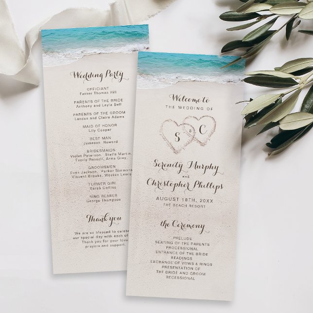 Hearts in the sand beach wedding program (Creator Uploaded)