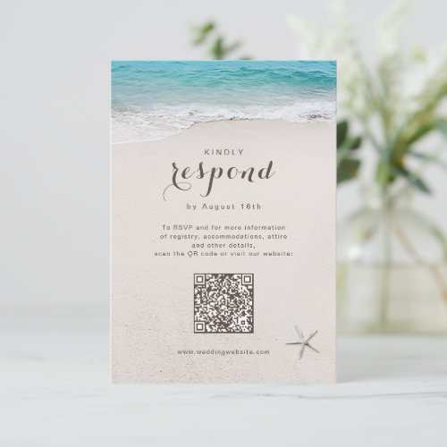 Hearts in the sand beach wedding QR code  RSVP Card