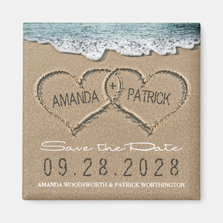 Hearts in the Sand Beach Wedding Save the Date Magnet