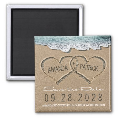 Hearts In The Sand Beach Wedding Save The Date Magnet