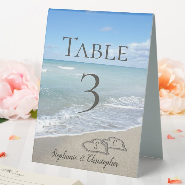 Hearts in the Sand Beach Wedding Table Number Tent (In SItu (Wedding))