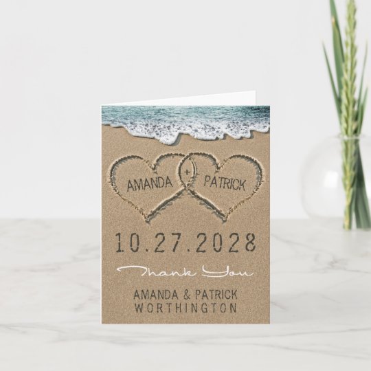 Hearts In The Sand Beach Wedding Thank You Cards Zazzle Hearts In The Sand Beach Wedding Thank You Cards