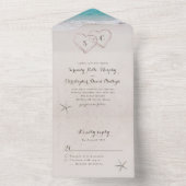 Hearts in the sand destination beach wedding all in one invitation (Inside)