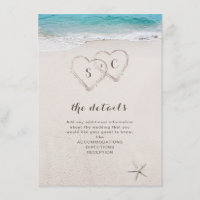 Hearts in the sand destination beach wedding enclosure card