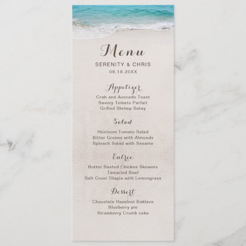 Hearts in the sand destination beach wedding menu