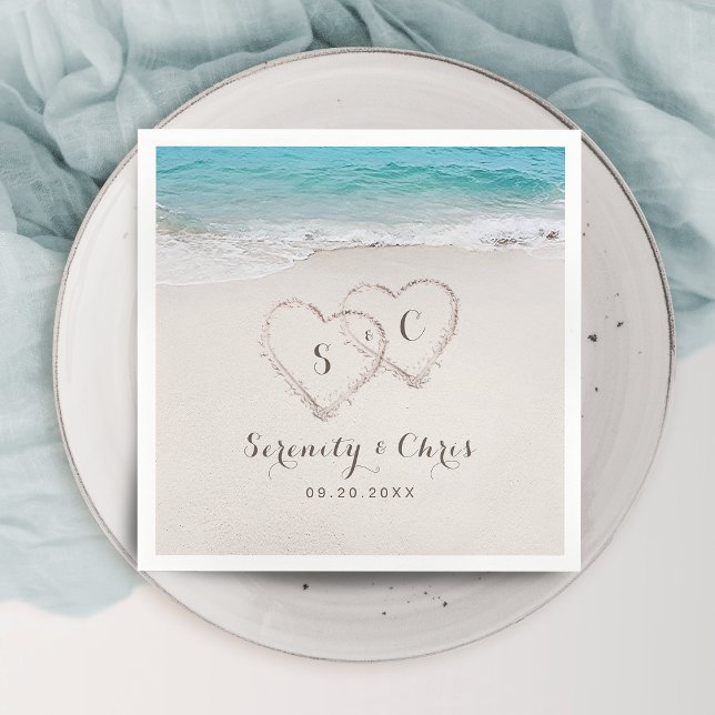 Hearts in the sand destination beach wedding napkins (Hearts in the sand destination beach wedding napkins)