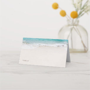 Hearts in the sand destination beach wedding place card
